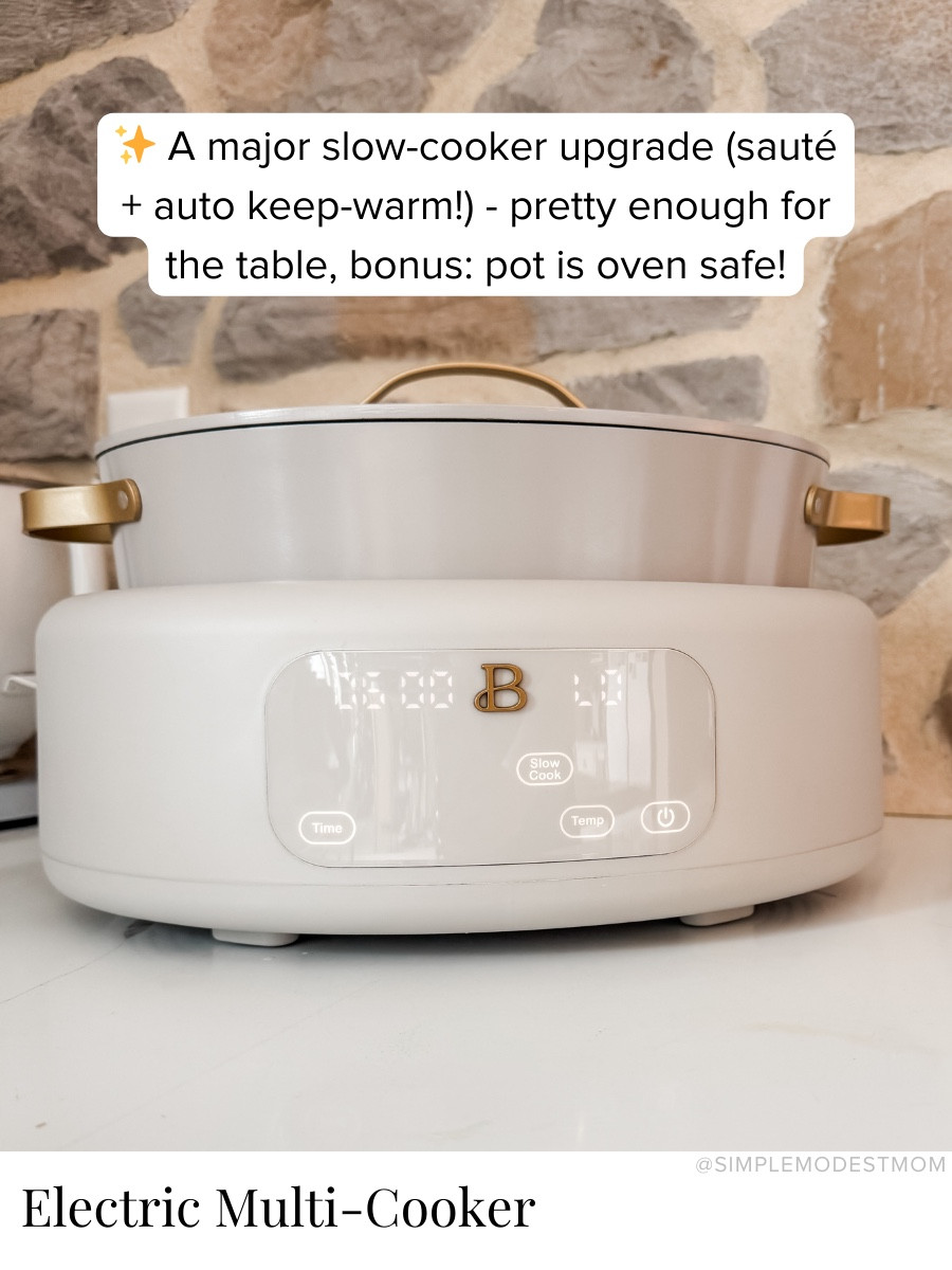 After sitting on my wishlist for years, this electric multi-cooker is officially a kitchen favorite. It lets me set a specific slow cook time and then moves to keep warm on its own (game changer 🙌🏼). I’ve used it for pork carnitas and soups, and the sauté function makes it so easy to cook veggies first without dirtying another pan. Plus, it’s oven-safe and beautiful enough to serve right from the pot.

#LTKmomlife #LTKHome #LTKfoodie