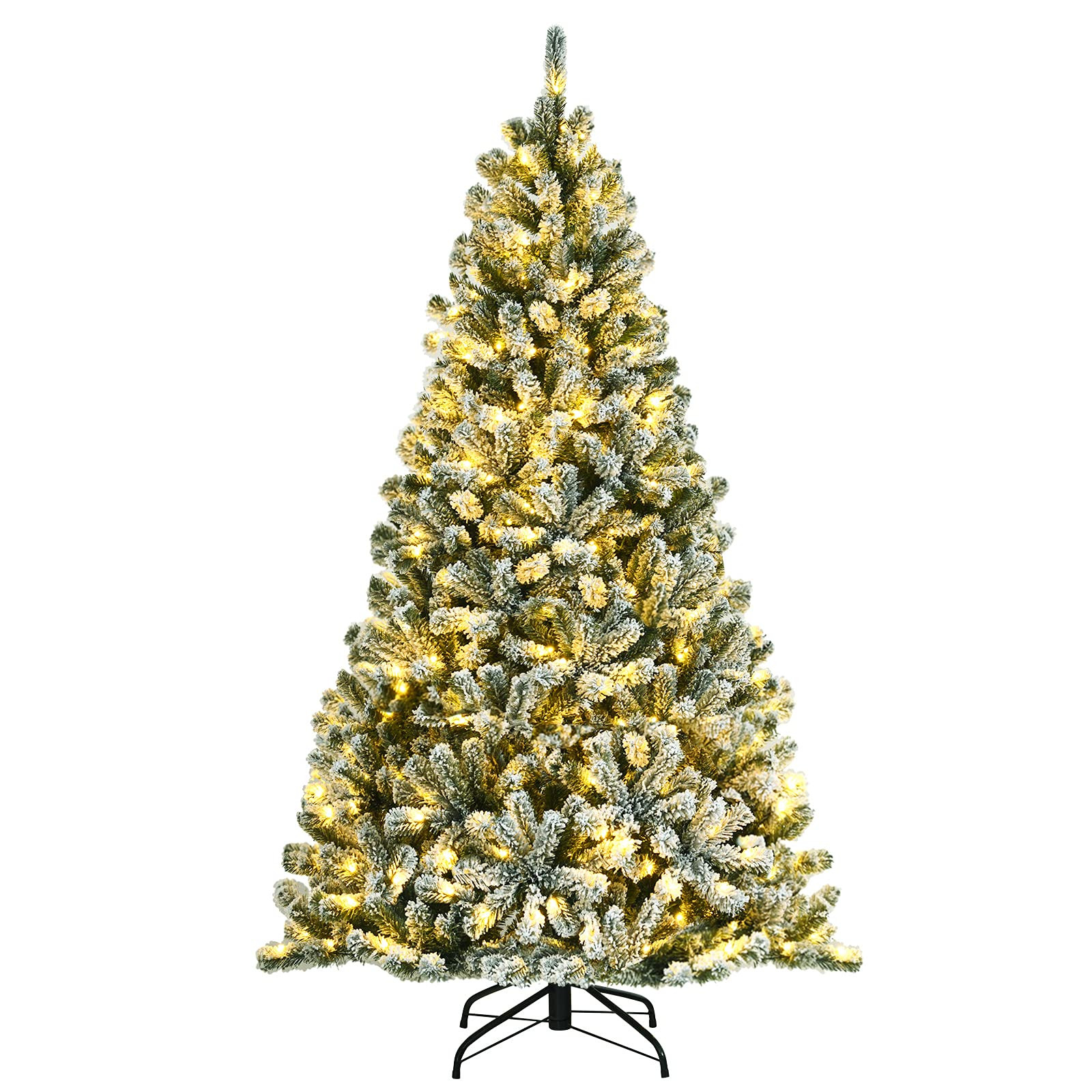 Goplus 6FT Pre-Lit Snow Flocked Christmas Tree, Artificial Hinged Xmas Tree W/ 250 LED Lights, Fo... | Amazon (US)