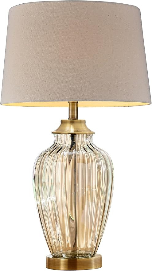 OK Lighting OK-5713 28.50" H Golden Gaze Glass Table Lamp, Beige Bronze | Amazon (US)