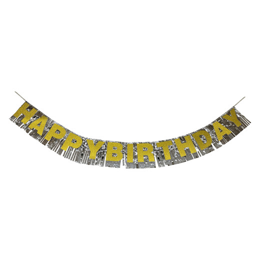 'happy birthday' fringe banner with glitter 60in | Five Below