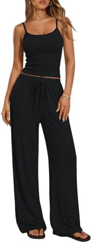 Trendy Queen Women's 2 Piece Lounge Set Spring Outfits - Camisole Top & Wide Leg Pants | Amazon (US)
