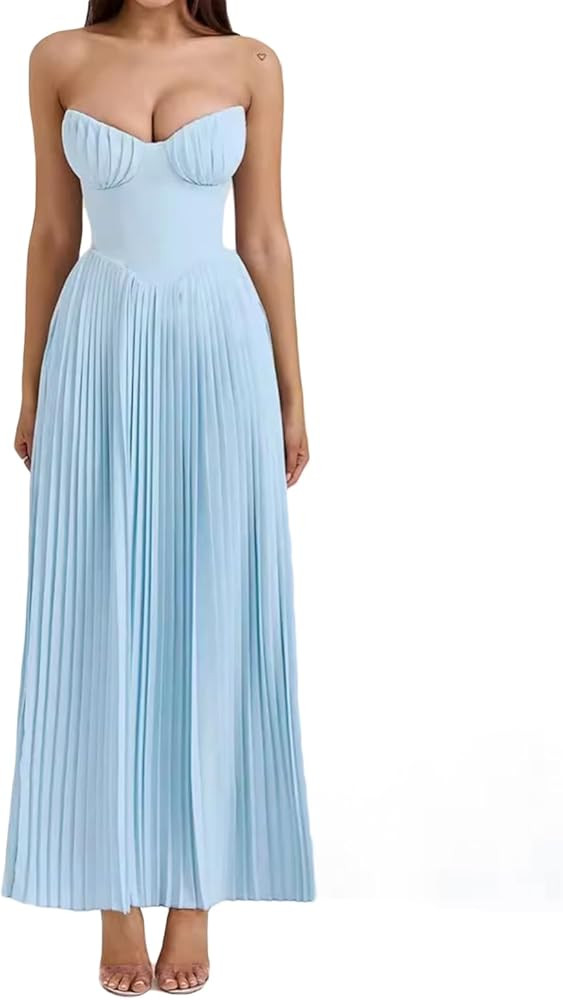 houstil Women's Strapless Casual Wedding Guest Summer Dress Maxi Corset Holiday Party Beach Cockt... | Amazon (US)