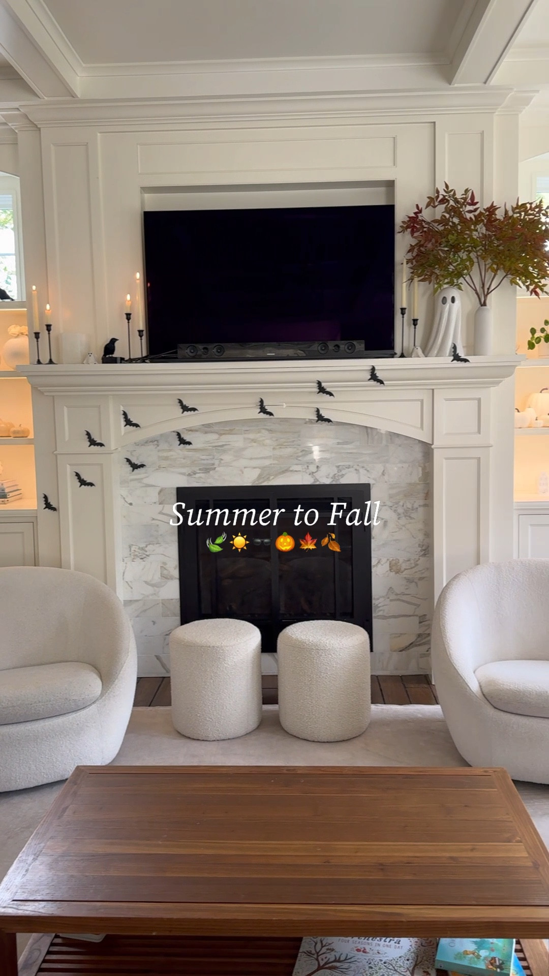 Our living room’s summer to fall transformation is complete 🍁🦇

Halloween decor, home style, fall vibes, bats, ghosts, spooky, minimal decor

#LTKHalloween #LTKHome #LTKVideo