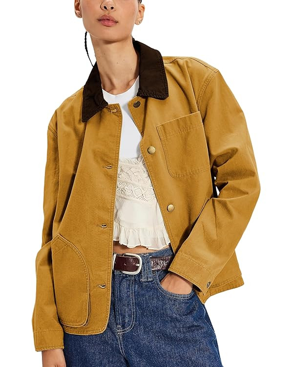 Lentta Womens Cropped Cargo Jacket Utility Coat Contrast Collar Lightweight Outwear with Pockets | Amazon (US)