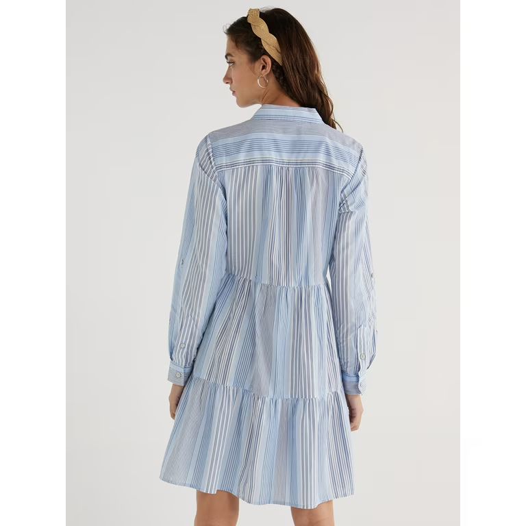 Time and Tru Women's Mini Shirt Dress with Long Sleeves, Sizes XS-3XL | Walmart (US)