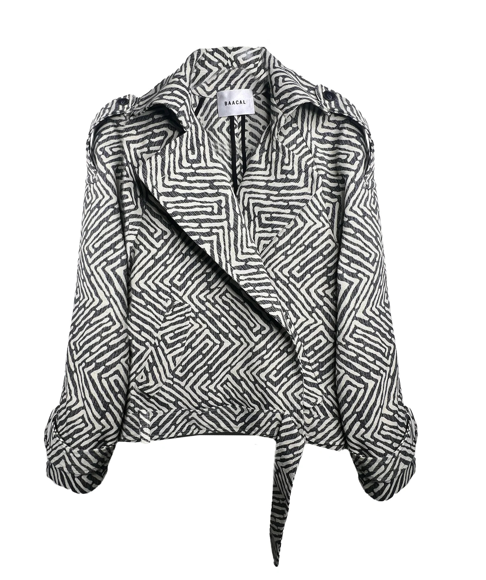 Marlo Short Moto Trench Coat- Geo Brocade | BAACAL Limited, LLC