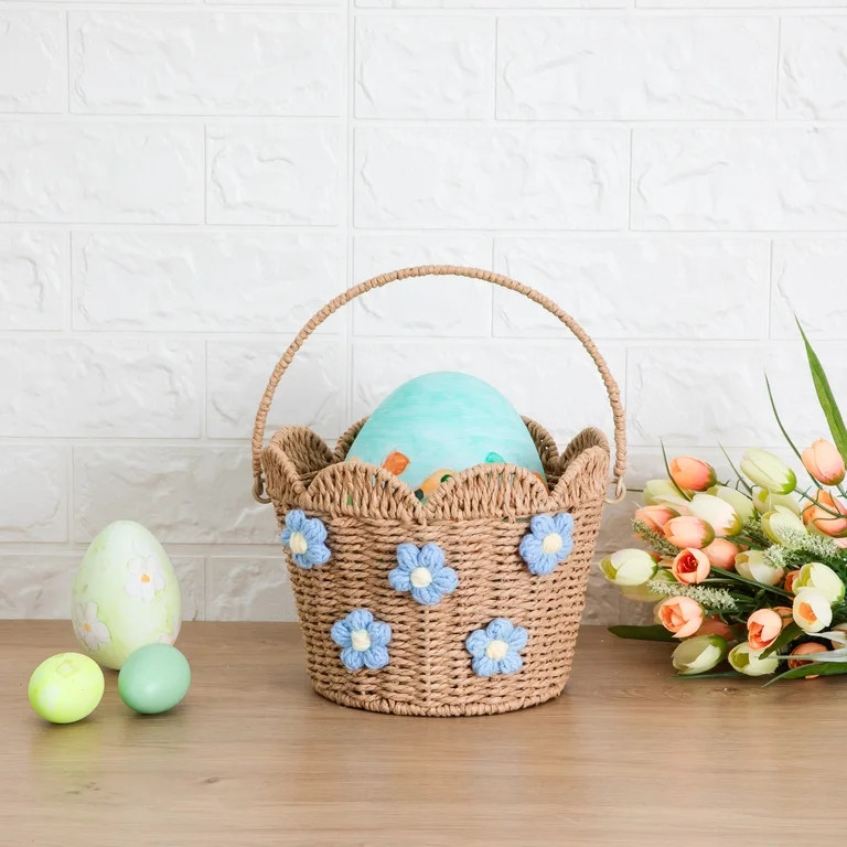 Easter Flower Paper Basket, Blue and Brown, 9 x 7 Inches, by Way to Celebrate | Walmart (US)