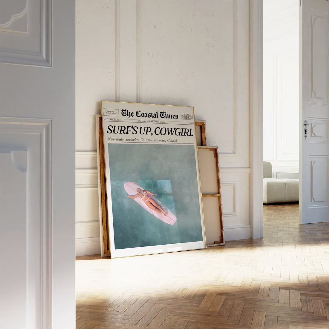 Coastal Cowgirl Newspaper Print, Surfs up Cowgirl, Trendy Wall Art, Beachy Poster, Coastal Prints... | Etsy (US)