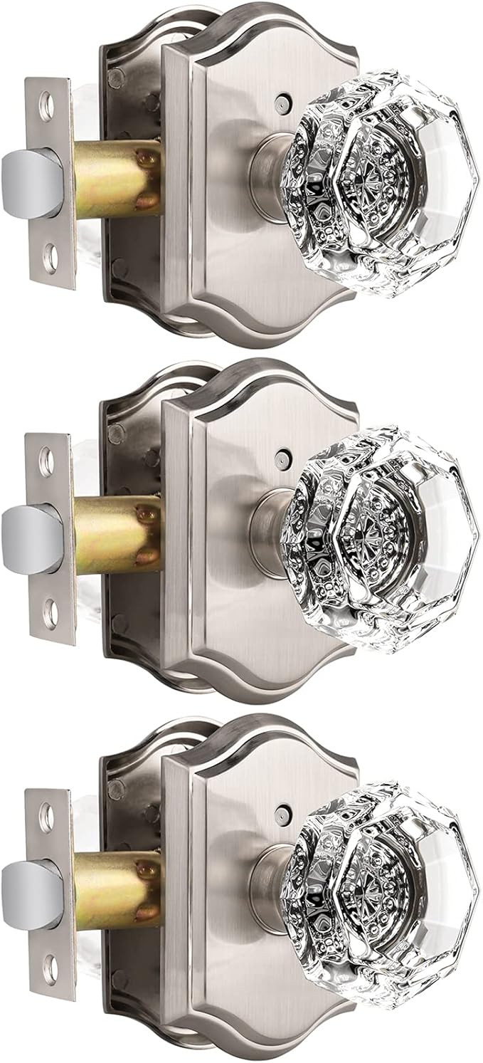 Orger Octagonal Crystal Door Knobs 3 Pack, Interior Privacy Door Handle for Bed/Bathroom with Pin... | Amazon (US)