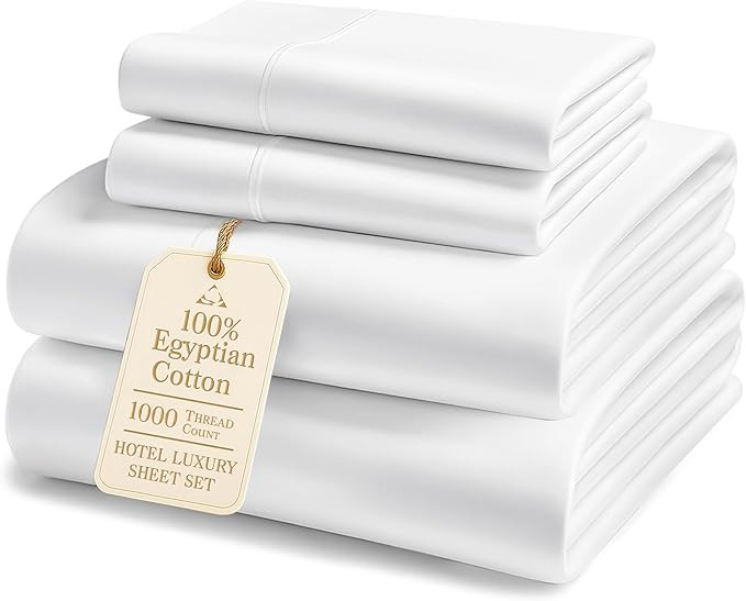 100% Egyptian Cotton Sheets Queen Size - Luxury 1000 Thread Count Naturally Cooling & Breathable ... | Amazon (US)
