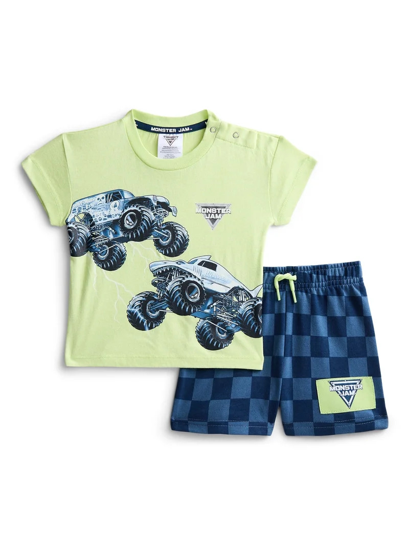 Monster Jam Baby Boys Short Sleeve Graphic Tee and Matching Shorts Set, 2-Piece, Sizes 0/3M-6/9M | Walmart (US)