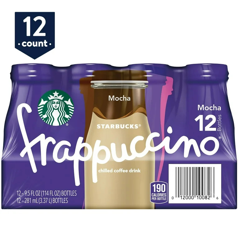 Starbucks Frappuccino Mocha Iced Coffee Drink, 9.5 fl oz 12 Pack Bottles - Walmart.com | Walmart (US)