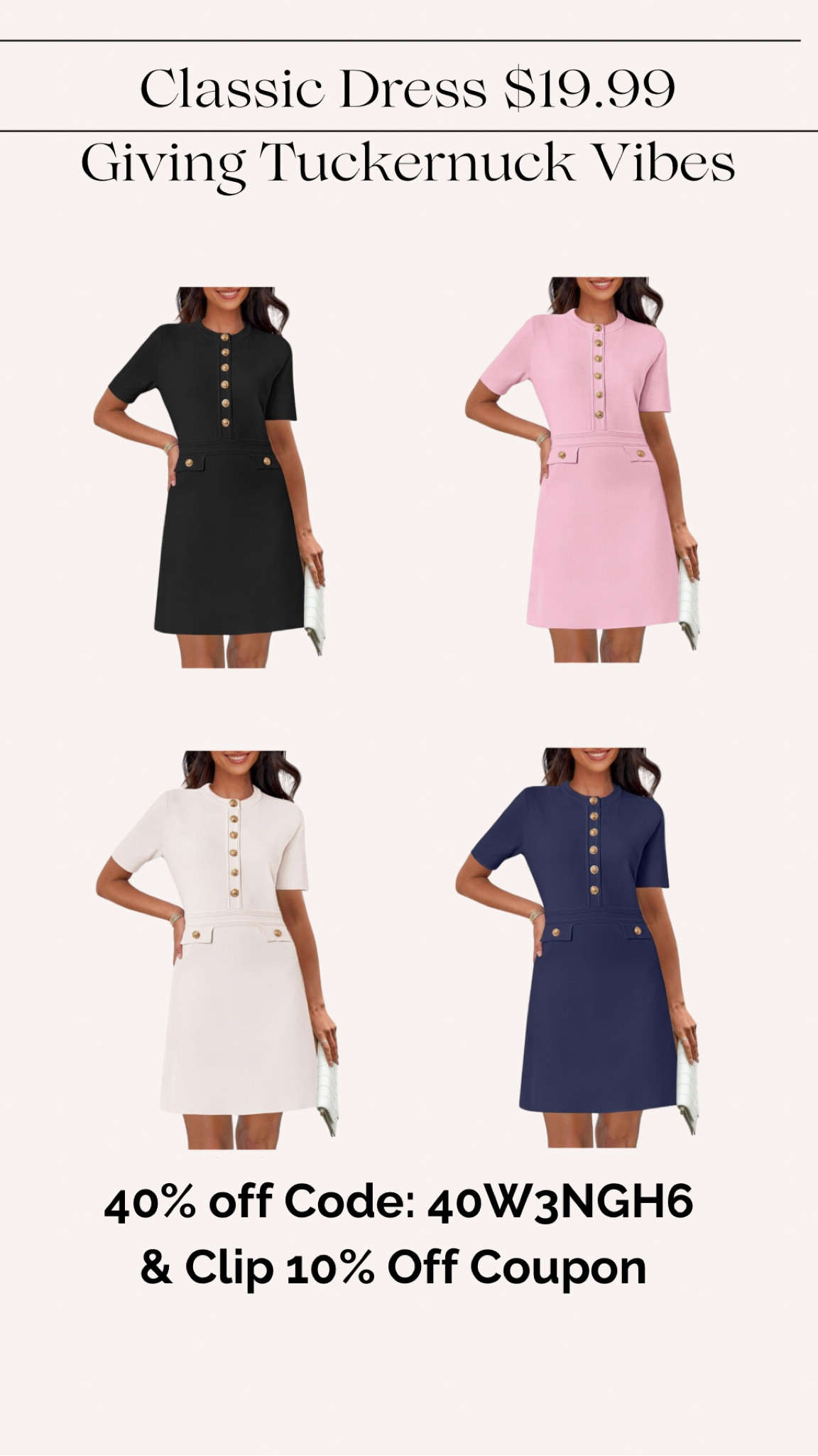 I am loving this dress! It is so adorable but classic and perfect for the office. Lots of color options available. Save with the coupon and code-available while supplies last and at the time of posting. It’s giving me #Tuckernuck vibes but on a bargain budget. 

#LTKSaleAlert #LTKWorkwear #LTKOver40