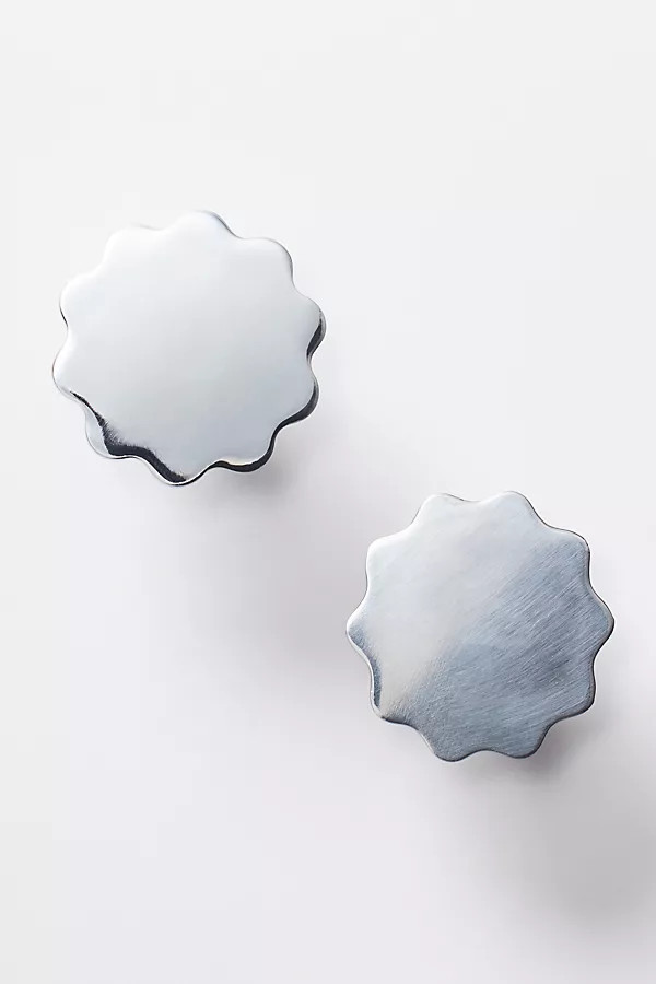 Scalloped brass knobs, set of two