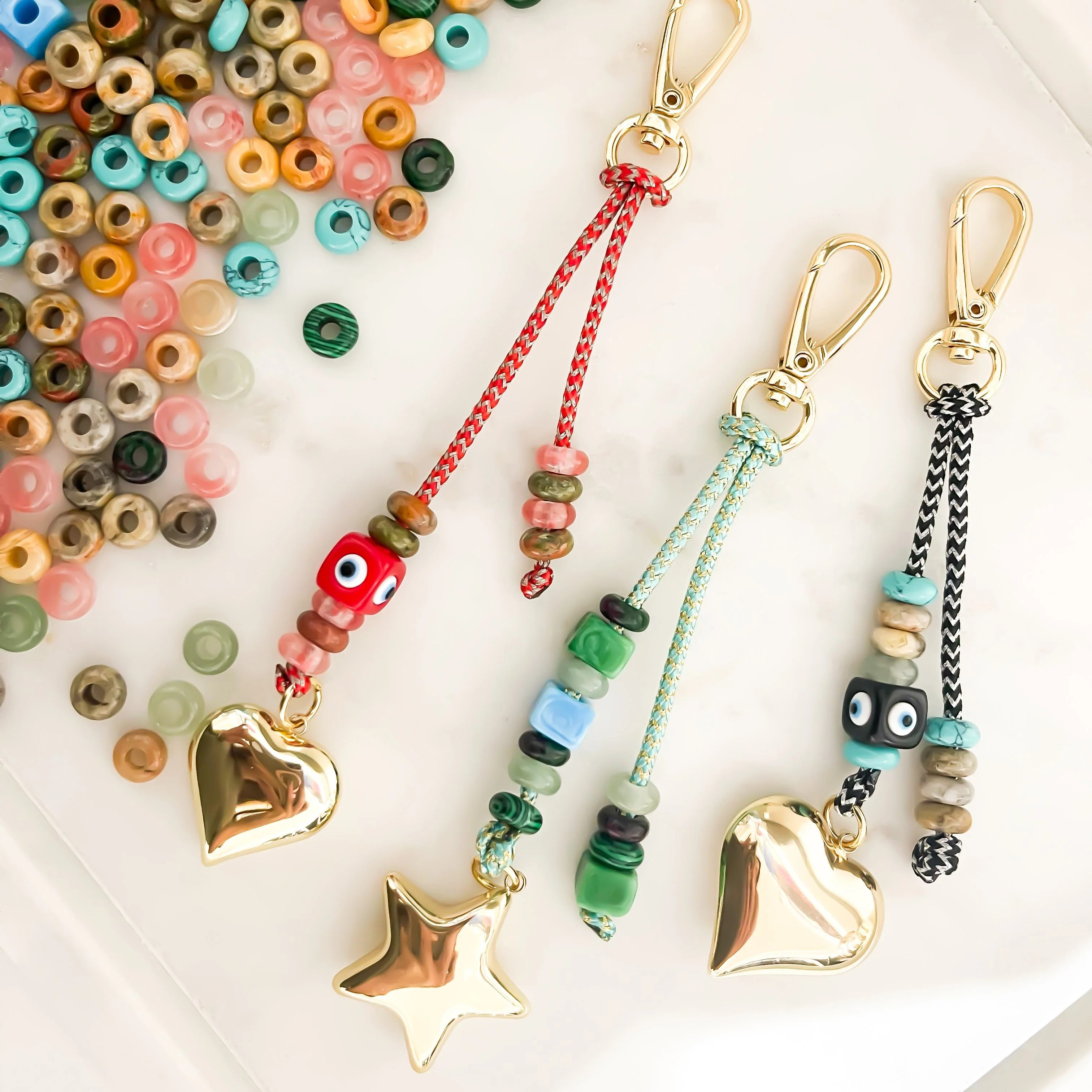Viral Bag Charm with Star or Heart – Customizable Clip-On Accessory in Red, Green, or Black | Hannah B Jewelry