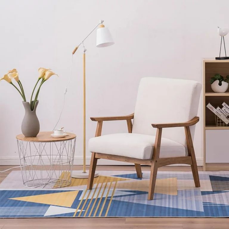 Zimtown Wood Frame Fabric Accent Chair, 26.77" x 29.13" x 33.07",Beige | Walmart (US)