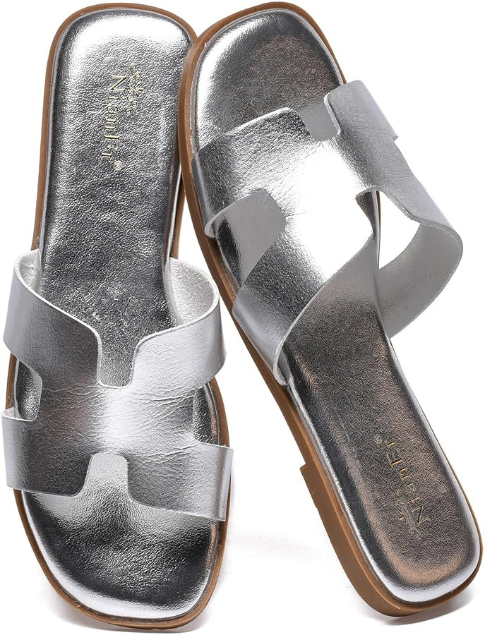 Amazon.com | NianEr Womens Microfiber Leather Memory Foam Support H Sandals Square Toe Dress Dres... | Amazon (US)