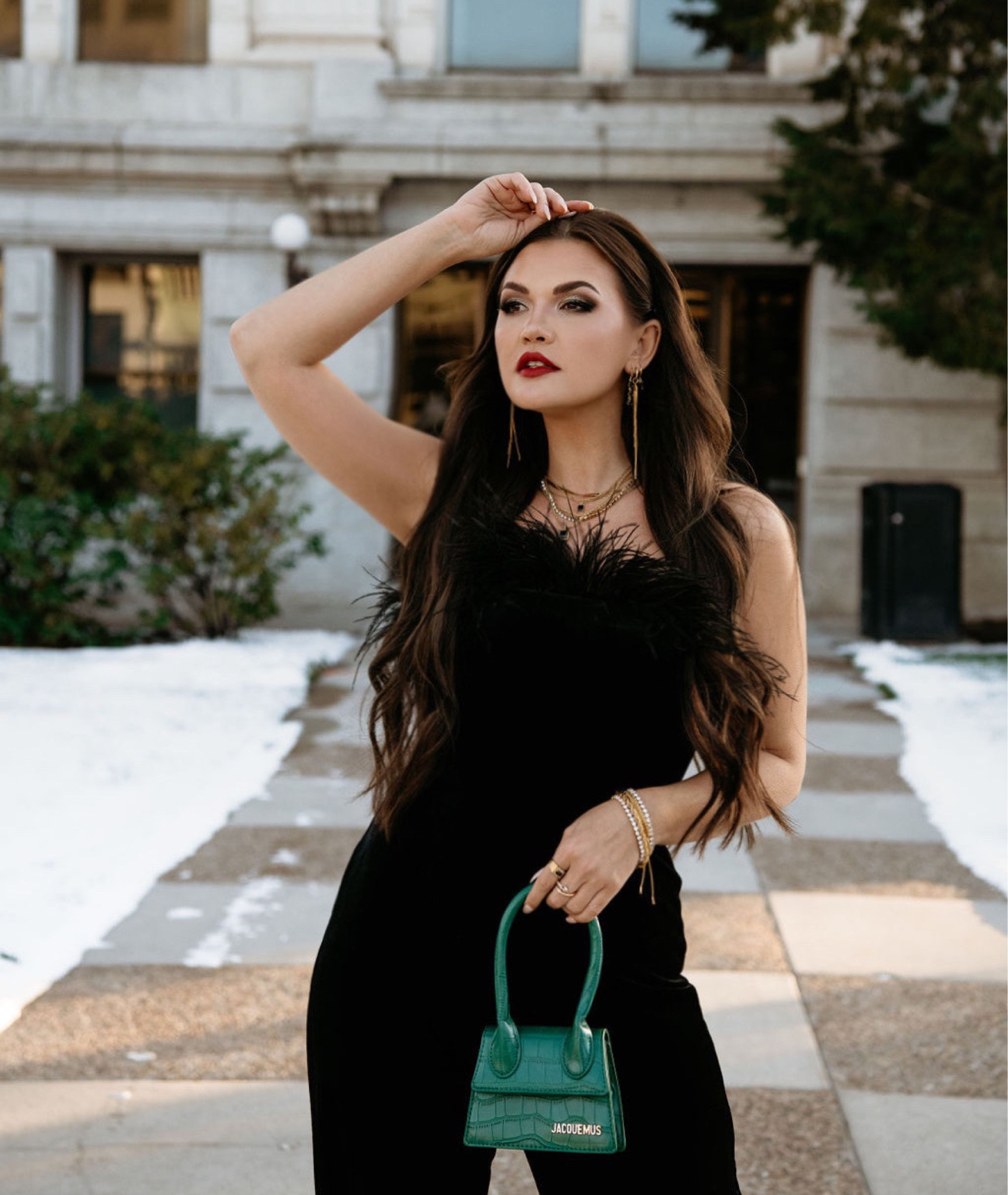 Feather velvet Jumpsuit from Aidan Mattox 

Red Lipstick 



#LTKbeauty #LTKstyletip #LTKHoliday