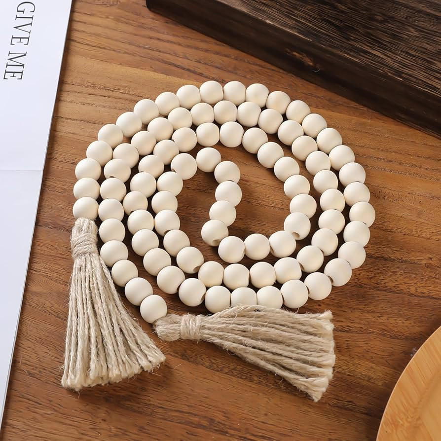 Decorative Wooden Beads - 58'' Wood Tassel Garland, Boho Table Decor, Handcrafted Beaded Garland,... | Amazon (US)
