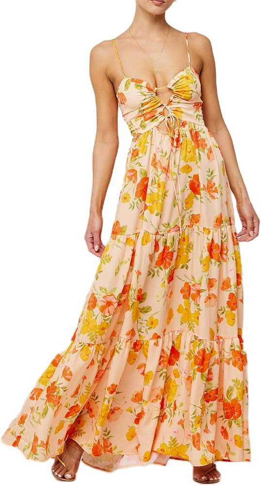 Womens Flowy Floral Long Dress Summer Sleeveless Spaghetti Strap Backless Boho Maxi Dress for Vac... | Amazon (US)