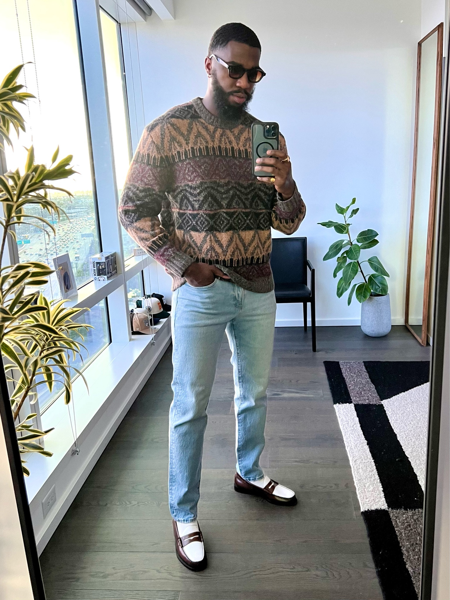 Casual outfit with a fuzzy pattern sweater and some Weejuns from GH Bass! Links to pieces down below ⬇️!

#LTKmens