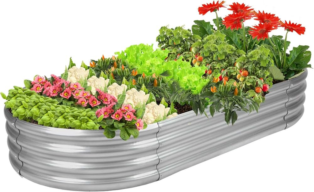 Raised Garden Bed Galvanized Planter Box Outdoor, 5ft Oval Large Rot-Resistant Metal Garden Bed P... | Amazon (US)