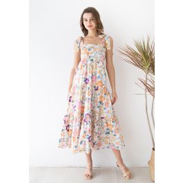 Plum Blossom Printed Tie-Strap Maxi Dress in Ivory | Chicwish