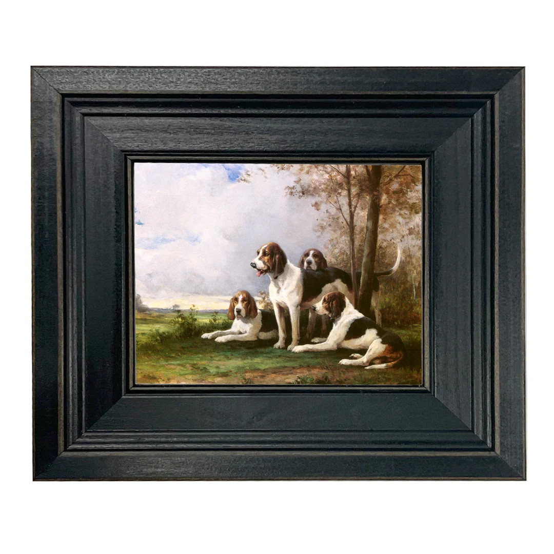 Dog's Moment Rest Oil Painting Print Reproduction on Canvas in Distressed Black Solid Wood Frame ... | Etsy (US)