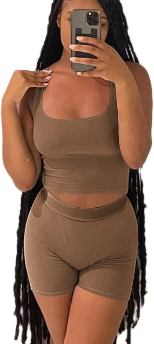 AYWA Casual Workout Sets Two Piece Outfits for Women Ribbed Crop Tank Top High Waist Leggings Act... | Amazon (US)