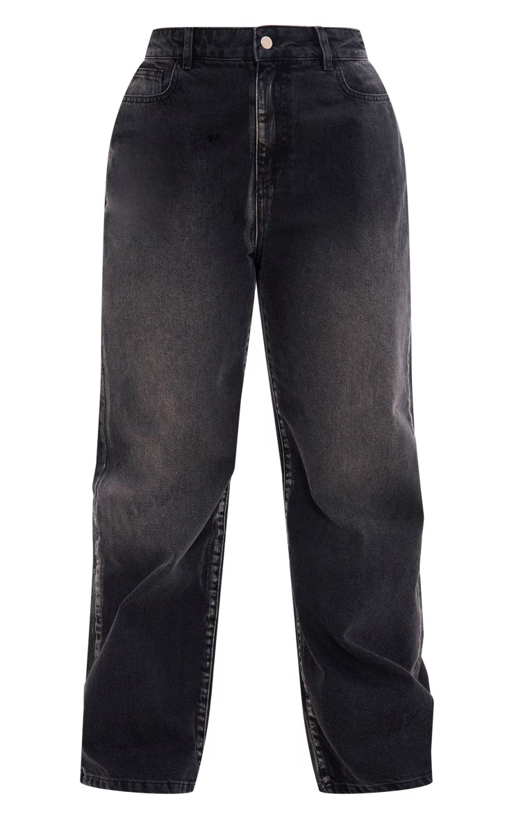 Plus Vintage Black Wash Washed Down Wide Leg Jeans | PrettyLittleThing US