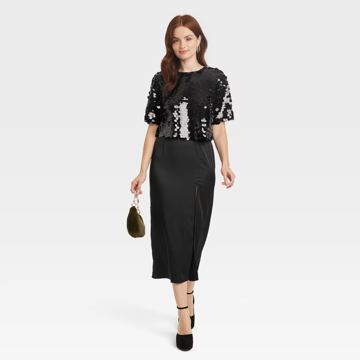 Women's Short Sleeve Paillettes - A New Day™ Black XS | Target