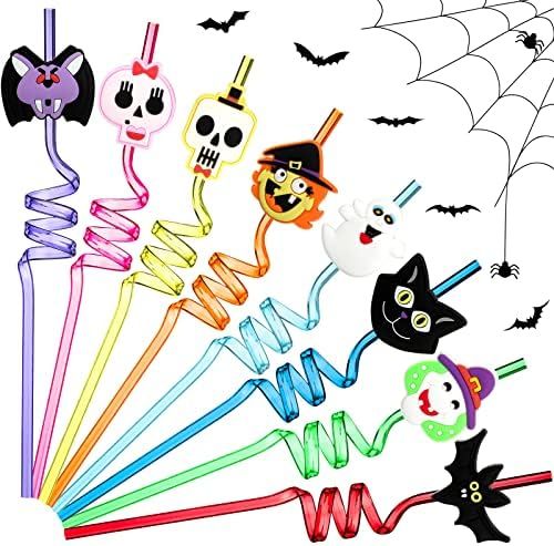 Amazon.com: 24 Pieces Reusable Halloween Straws Plastic Skeleton Ghost Vampire Bat Witch Black Ca... | Amazon (US)