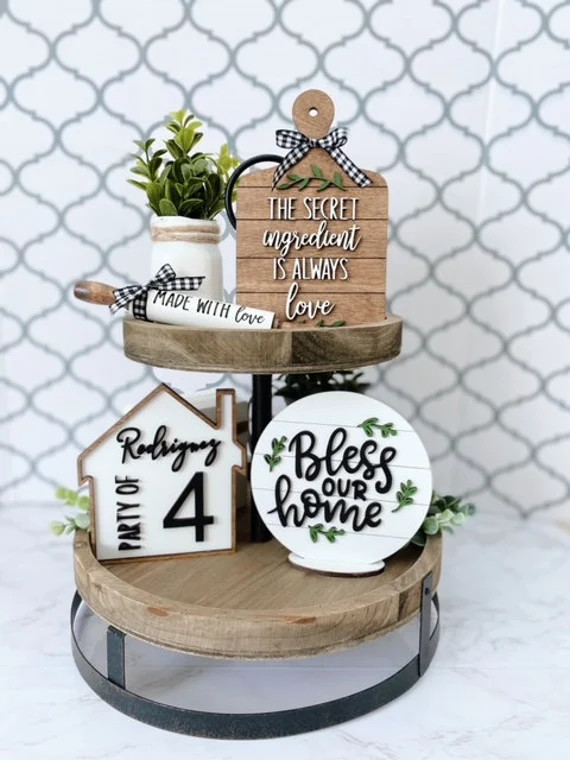 Bless Our Home Personalized Tiered Tray Decor, Tiered Tray, Wedding Gift, Gather, Our Home, Home ... | Etsy (US)