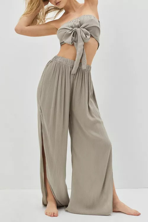 Eco Vero Viscose Crinkle Split Cover Up Pants | Nasty Gal (US)