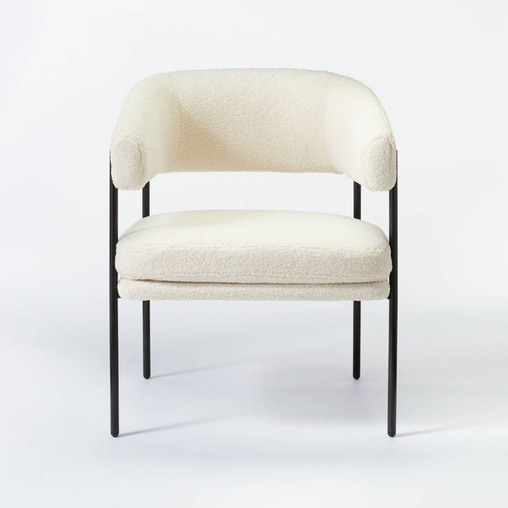 Rosemead Metal Frame and Rounded Back Faux Sherling Accent Chair Cream (KD) - Threshold™ design... | Target