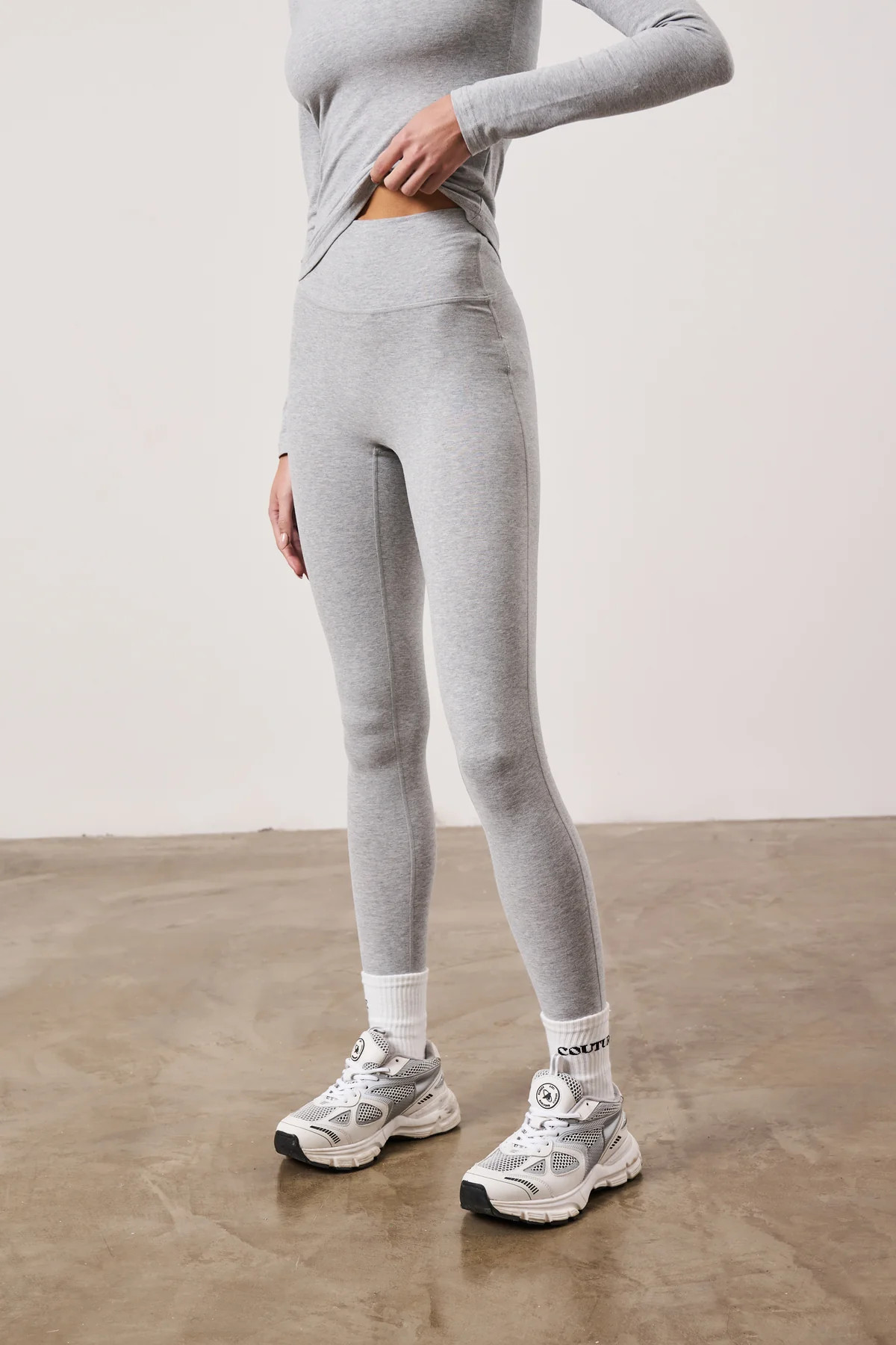 SOFT TOUCH EMBLEM LEGGINGS - GREY MARL | The Couture Club