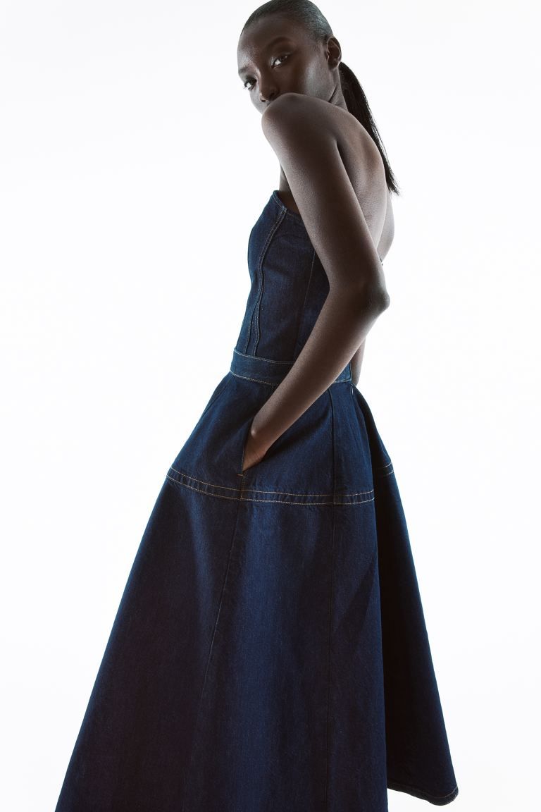 Denim Circle Skirt - High waist - Midi - Dark denim blue - Ladies | H&M US | H&M (US + CA)
