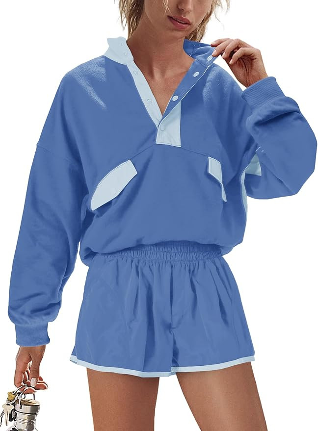 LAMISSCHE Work out Sets Gym for Women Sweatsuits 2 Piece Set Long Sleeve Top & Shorts Active Wear... | Amazon (US)