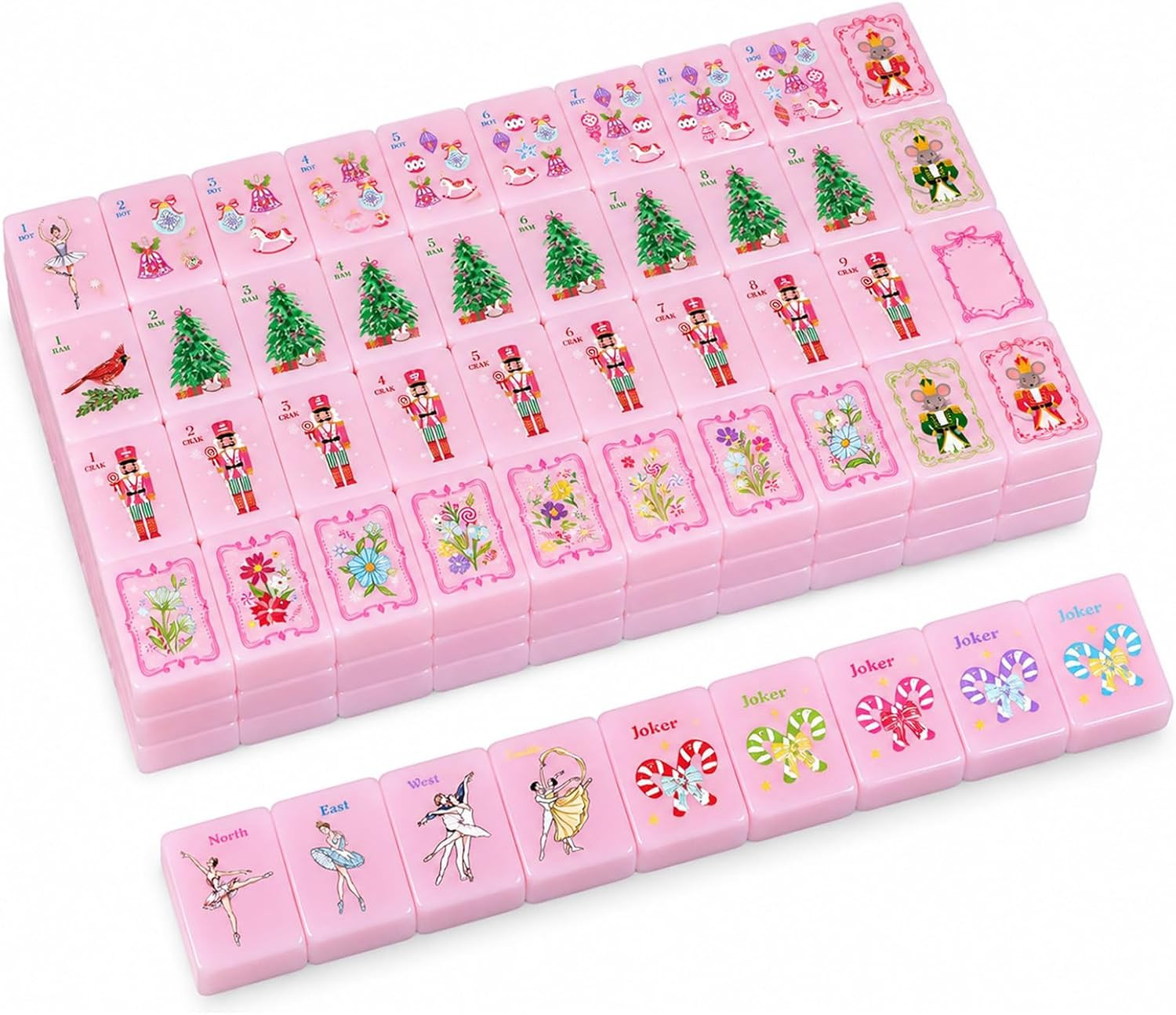 Teyva Daily Christmas Mahjong Tiles Set, 160 Pcs Pink Nutcracker Ballet Acrylic Mahjong Only, American Ma Jiang Tiles Travel Set for Christmas Holiday Party Family Game Night | Amazon (US)