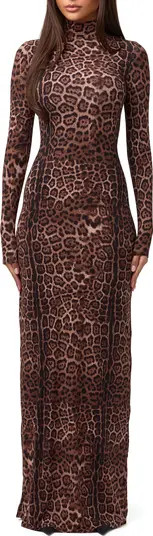 Leopard Print Long Sleeve Body-Con Maxi Dress | Nordstrom