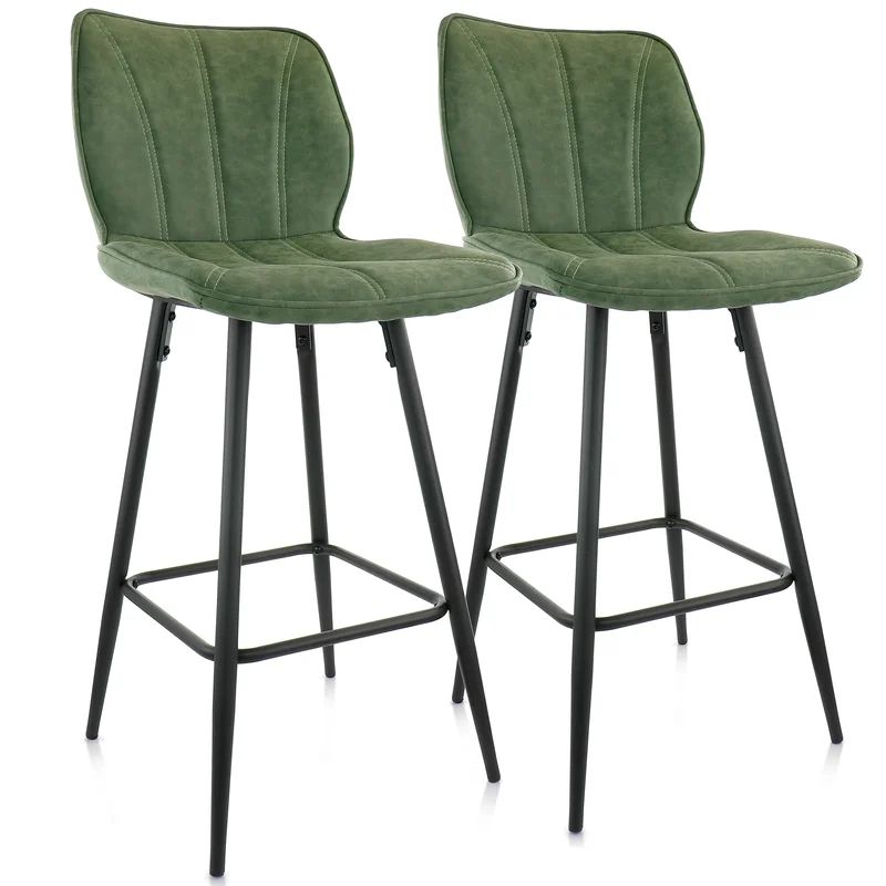 Abdul-Kareem 2 Piece Faux Leather Bar Chair In Green With Metal Legs (Set of 2) | Wayfair North America