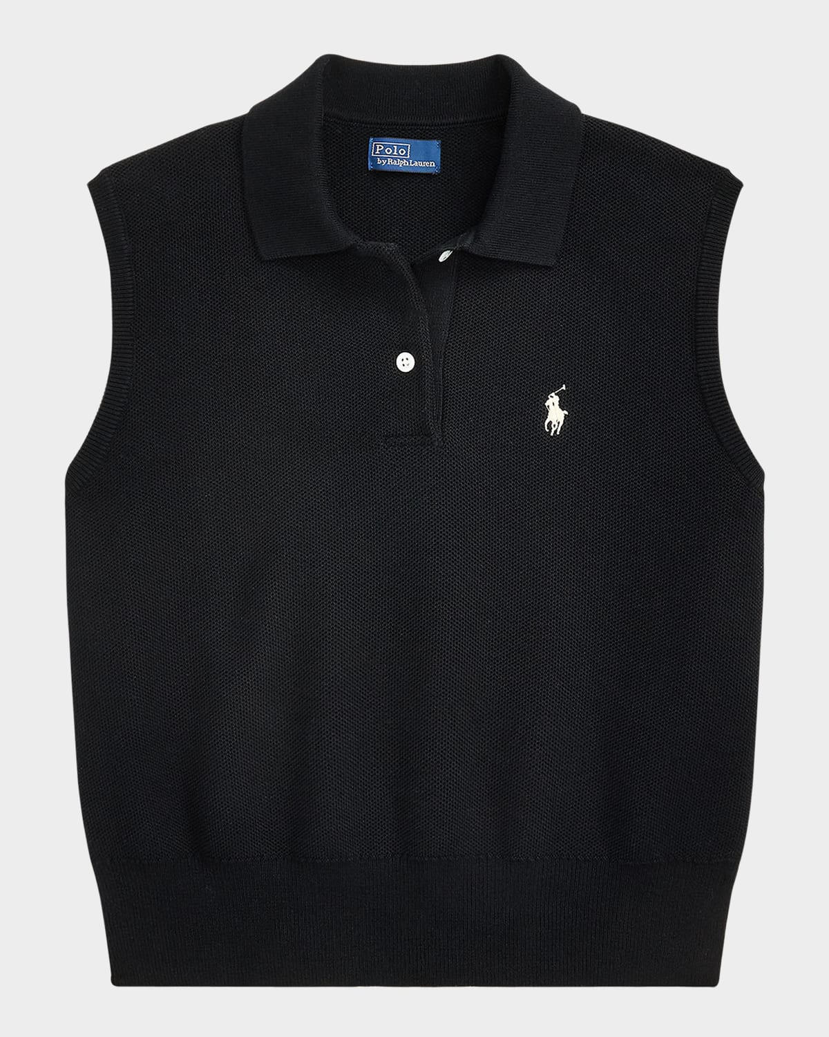 Cotton Cropped Sleeveless Polo Sweater | Neiman Marcus