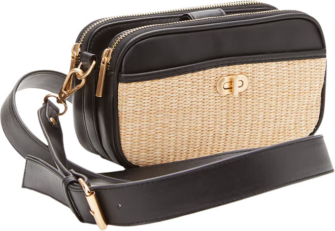 Time and Tru Women's Annamarie Woven Crossbody Bag Black/Tan - Walmart.com | Walmart (US)