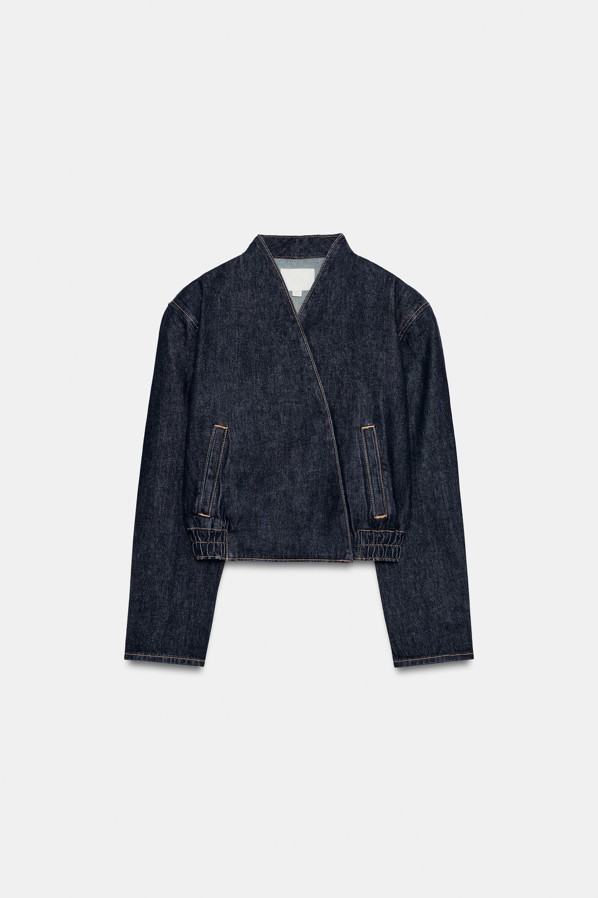 Zara - Trf Denim Crossover Bomber Jacket - Dark Indigo - Xl - Woman | Zara US