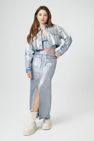 Iridescent Denim A-Line Maxi Skirt | Forever 21
