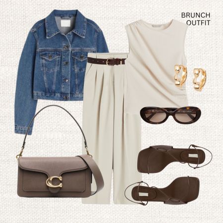 Brunch outfit in the sun ☀️ 

Read the size guide/size reviews to pick the right size. 

Leave a 🖤 to favorite this post and come back later to shop. 

Spring Outfit Inspiration, Spring Style, Wardrobe Staples, Everyday Outfit, Casual Chic Style, Denim Jacket, Beige Tailored Trousers, Coach Bag, Leather Strap Sandals, COS Sunglasses 

#LTKstyletip #LTKSeasonal #LTKeurope