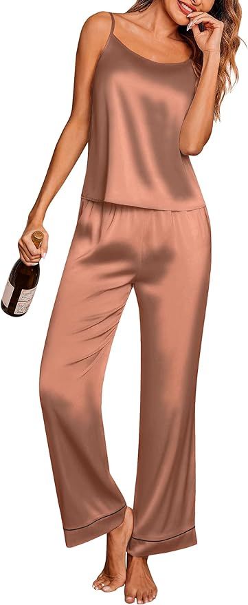 Ekouaer Women Satin Pajamas Silk Sleeveless Pjs Set Soft Camisole Tops and Pants with Pockets S-X... | Amazon (US)