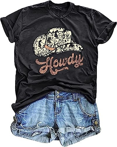 Howdy Shirts Women Cowgirl T-Shirt Rodeo Western Shirt Vintage Country Music Graphic Tee Summer Short Sleeve Tops(Dark Grey2,L) | Amazon (US)