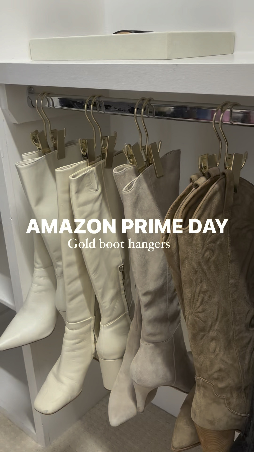 Gold boot hangers on sale for prime day!
Closet organization
Closet hack 
Shoe storage 

#LTKVideo #LTKSaleAlert #LTKHome