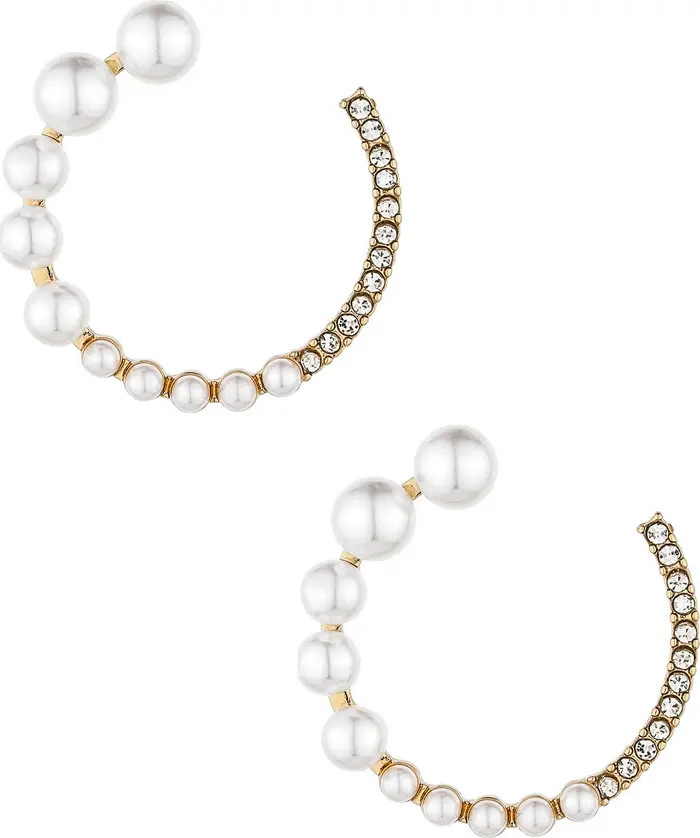 Crystal & Imitation Pearl Frontal Hoop Earrings | Nordstrom